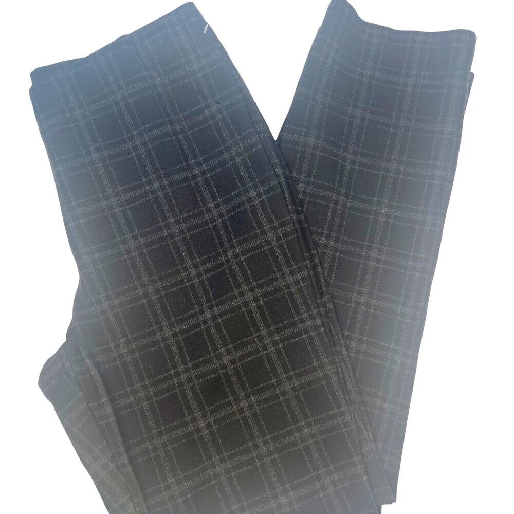 J Jill Ponte Slim Leg Pants Ladies Size MED Tall Black and Grey Plaid Career